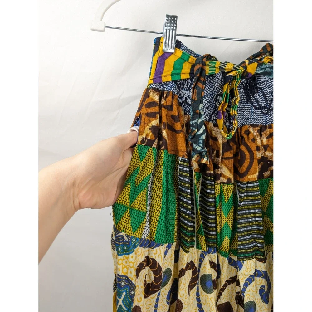 Handmade Patchwork Tribal Maxi Skirt Size M Multi Hippie Boho Pocket Cottagecore